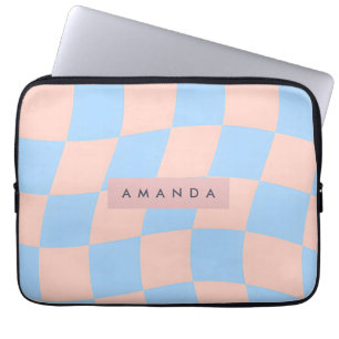 Capa Para Notebook Xadrez Ondulado Personalizado Bebê Azul e Pêssego