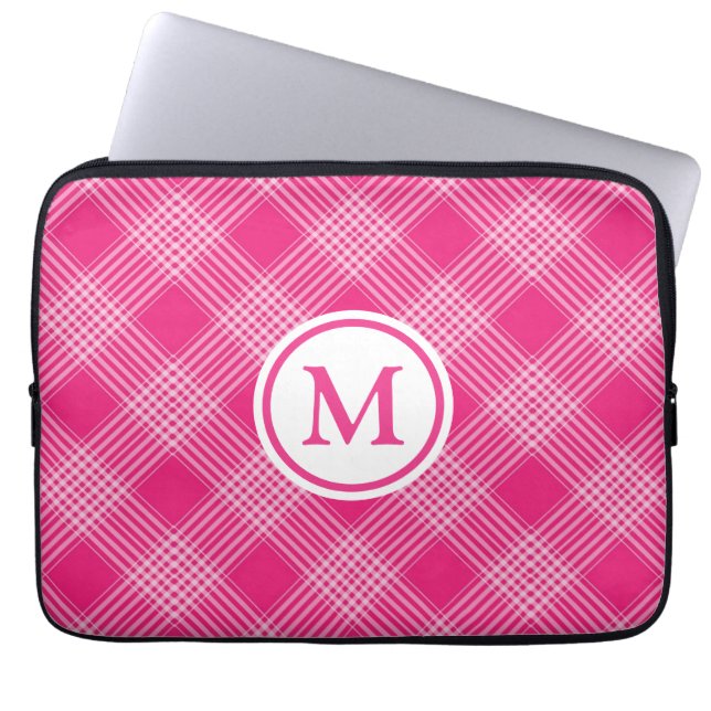 Capa Para Notebook Xadrez Rosa Brilhante Monograma (Frente)