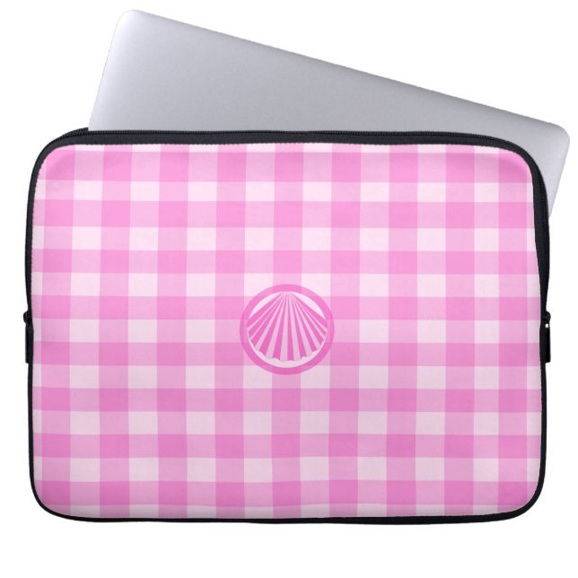 Capa Para Notebook Xadrez Rosa com Concha do Mar- (Frente)