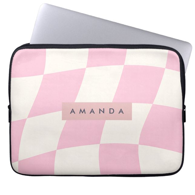 Capa Para Notebook Xadrez Rosa Pastel Ondulado Personalizado (Frente)