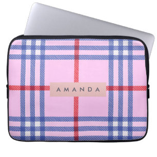 Capa Para Notebook Xadrez Rosa Pastel Personalizado com Vermelho e Az