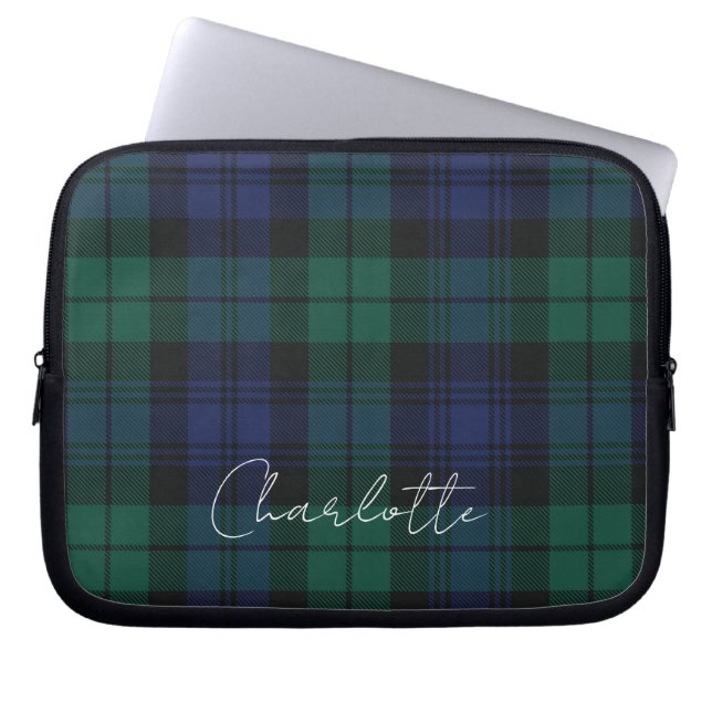 Capa Para Notebook Xadrez Rústico Elegante Script Verde Tartan (Frente)