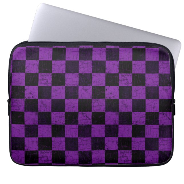 Capa Para Notebook Xadrez Rústico, Roxo e Preto (Frente)