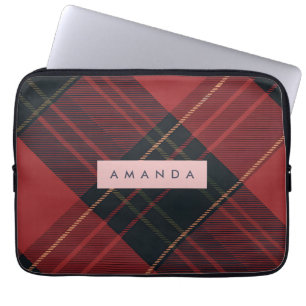 Capa Para Notebook Xadrez Tartã Personalizado Vermelho Escuro e Preto