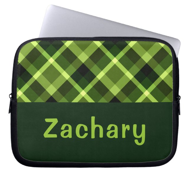 Capa Para Notebook Xadrez Verde Elegante  Monograma Bolsa de laptop (Frente)