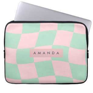 Capa Para Notebook Xadrez Verde Menta e Rosa Blush Personalizado