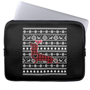 Capa Para Notebook Xadrez Vermelha Buffalo Dachshund Dog Natal