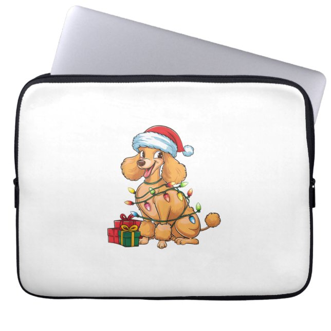 Capa Para Notebook Xmas Lighting Santa Hat Poodle Natal _1 (Frente)