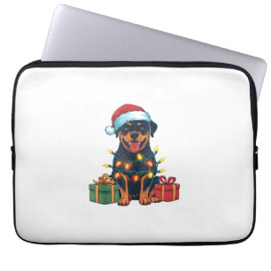 Capa Para Notebook Xmas Lighting Santa Hat Rottweiler no Natal