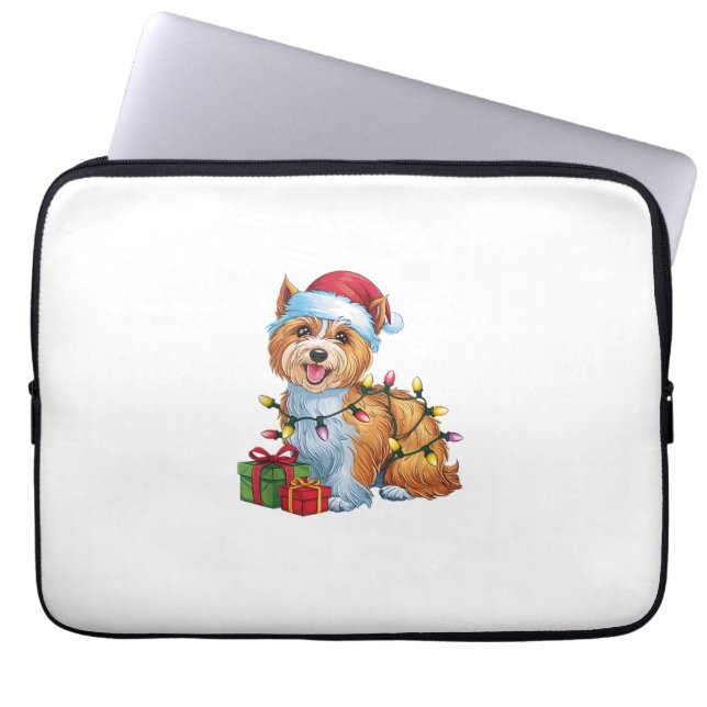 Capa Para Notebook Xmas Lighting Santa Hat Tibetan Terrier Cristo de  (Frente)