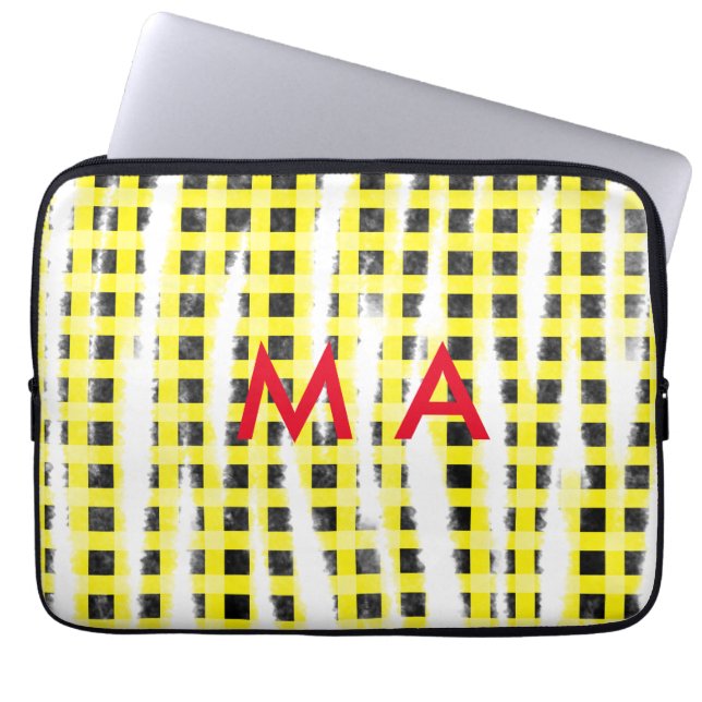 Capa Para Notebook Yellow Black checkboard add name monograma name le (Frente)