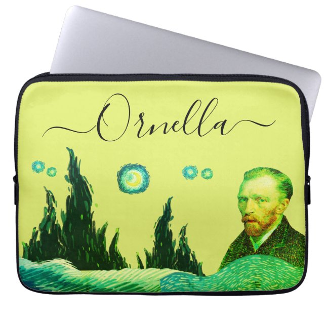 Capa Para Notebook yellow modern face VanGogh star text editable  (Frente)