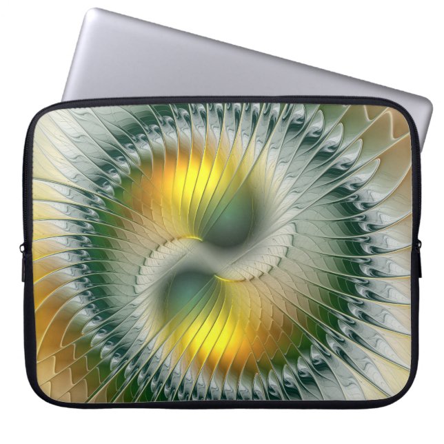 Capa Para Notebook Yin Yang Verde Amarelo Abstrato Colorido Fractal (Frente)