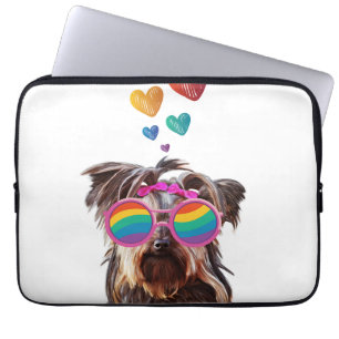 Capa Para Notebook Yorkie Dog com Dia de os namorados de Corações