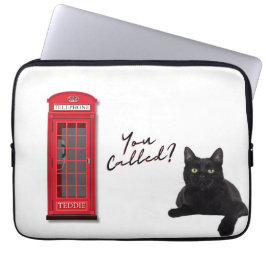 Capa Para Notebook 'You Called?' Customizable London Cat Red Phone