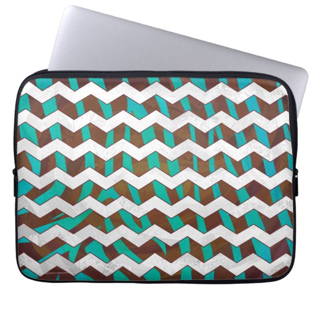Capa Para Notebook Zebra Chevron Brown e Teal Impressão (Frente)