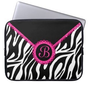 Capa Para Notebook Zebra e monograma cor-de-rosa do laço