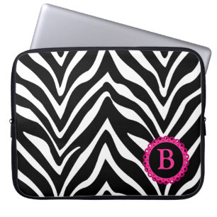 Capa Para Notebook Zebra e monograma cor-de-rosa do laço