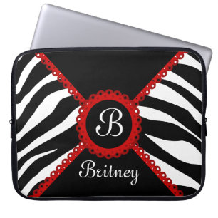 Capa Para Notebook Zebra e monograma vermelho do laço