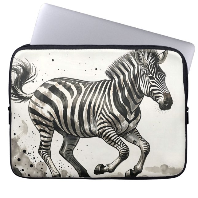Capa Para Notebook Zebra em corrida dinâmica arte a tinta (Frente)