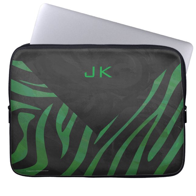 Capa Para Notebook Zebra Monograma Impressão preto e verde (Frente)