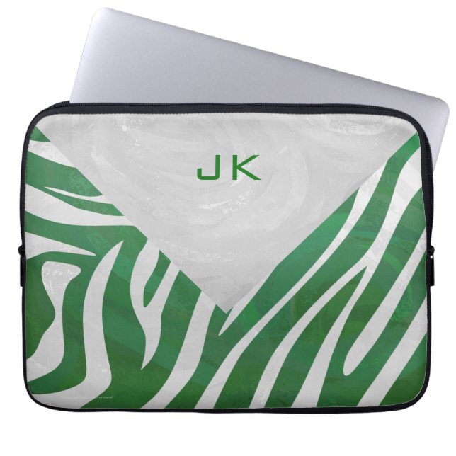 Capa Para Notebook Zebra Monograma Impressão verde e branco (Frente)