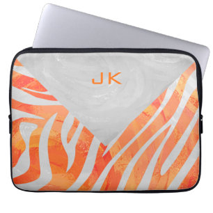 Capa Para Notebook Zebra Monograma Laranja e Branco