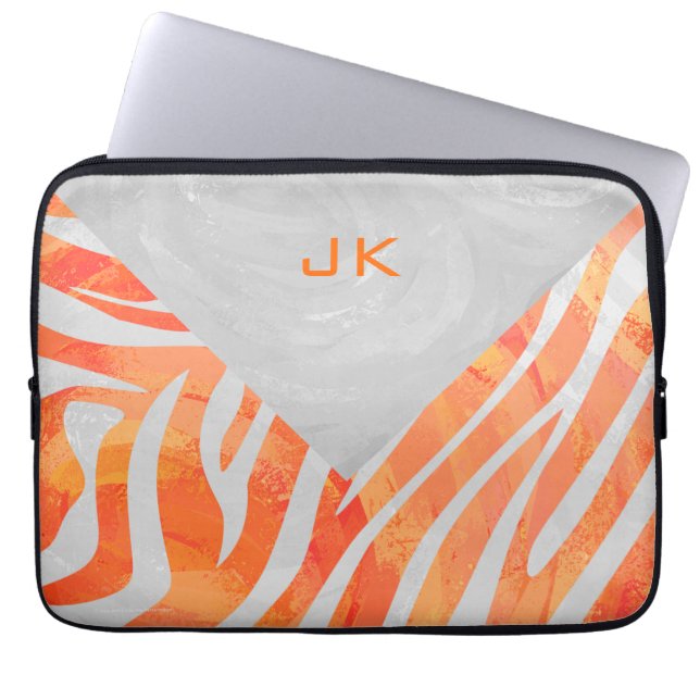 Capa Para Notebook Zebra Monograma Laranja e Branco (Frente)
