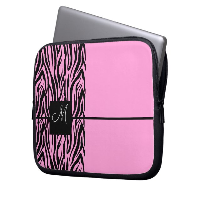 Capa Para Notebook Zebra-Monograma Rosa (Frente Esquerda)