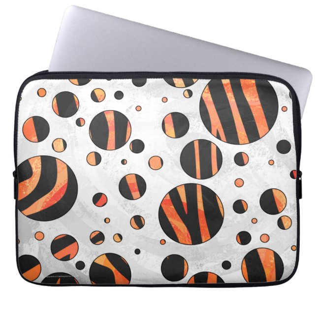 Capa Para Notebook Zebra Preto e Bolinhas Laranja (Frente)