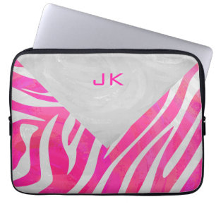 Capa Para Notebook Zebra rosa-quente e branca com monograma