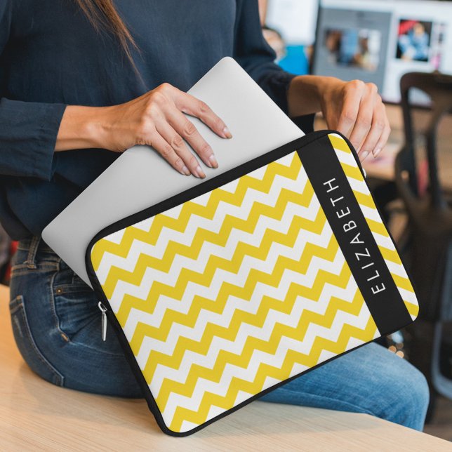 Capa Para Notebook Zigzag Amarelo, Chevron Amarelo, Seu Nome (Criador carregado)