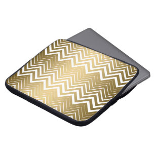 Capa Para Notebook Zigzag Chevron Dourado E Branco