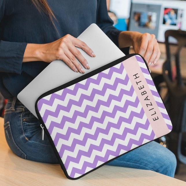 Capa Para Notebook Zigzag Roxo, Chevron Roxo, Seu Nome (Criador carregado)