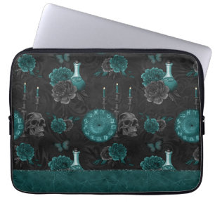 Capa Para Notebook Zodiac Magic Rosas de crânio Gótico, verde-escur