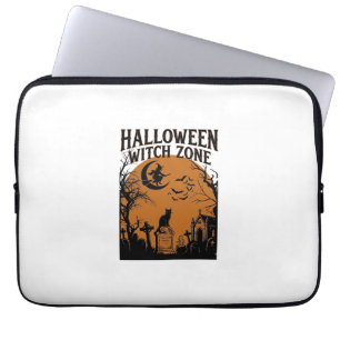 Capa Para Notebook Zona de Bruxa de Halloween Cemitério de Gato Preto