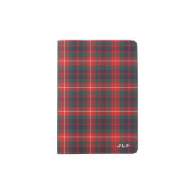 Clan Fraser Red e Marinho Blue Tartan Monograma