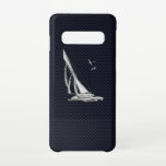 Capa Para Samsung Galaxy Barco de Velas Cromo com Impressão de Fibra de Car<br><div class="desc">Um cromo prateado moderno,  como design náutica de maçã sobre fundo de impressão de fibra de carbono para uma capa de telefone fina. Use o link "Mensagem" para entrar em contato conosco com suas solicitações especiais de design ou para obter assistência com qualquer das suas necessidades de personalização.</div>