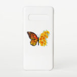 Capa Para Samsung Galaxy Borboleta Flor com Papagaio Amarelo da Califórnia<br><div class="desc">Borboleta de monarca laranja com asa decorada com papoila amarela e vibrante da Califórnia em fundo branco.</div>