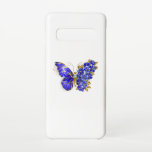 Capa Para Samsung Galaxy Borboleta Flor Sapphire<br><div class="desc">Borboleta de flores cinza,  azul,  safira,  espumante com asa decorada com flores preciosos azuis com folhas de ouro sobre fundo branco.</div>