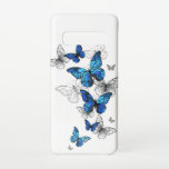 Capa Para Samsung Galaxy Borboletas Azuis Morpho<br><div class="desc">Borboletas azuis voadoras morfo e borboletas brancas em um fundo de abstrato leve. Morpho. Design com borboletas azuis morfo.</div>