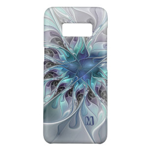 Capa Case-Mate Samsung Galaxy S8 Abstrato Moderno Flor Fractal Com Monograma Azul