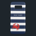 Capa Case-Mate Samsung Galaxy S8 Anchor Marinho Azul Stripes Vermelho Nome do Caran<br><div class="desc">Faz um presente perfeito com riscas náuticas,  azuis e brancas,  marinho,  com caranguejo vermelho e capa de telefone do nome do barco.</div>