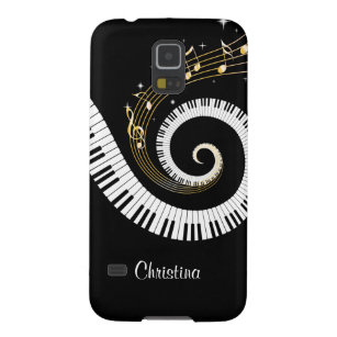 Capa Para Galaxy S5 Chaves customizáveis do piano e notas Dourados da