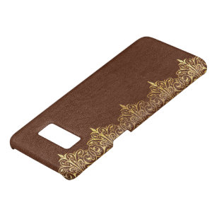 Capa Case-Mate Samsung Galaxy S8 Faux Brown Vintage Leather Dourada Borda Floral n.