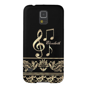 Capa Para Galaxy S5 Floral Dourado Elegante,Chave Violina,Nota