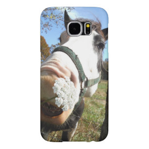 Capa Para Samsung Galaxy S6 Funny Brown &White Cavalo com flor silvestre nos d