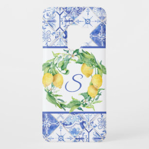 Capa Para Samsung Galaxy S9 Case-Mate Lemon Folha Floral Azulejo Branco Azul Vintage