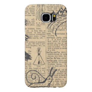 Capa Para Samsung Galaxy S6 Página de dicionário antigo com doodles Sepia Blac