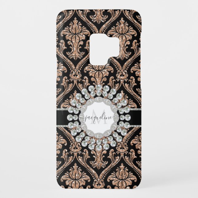 Capa Para Samsung Galaxy, Case-Mate Rosa Dourado Glitter Blush Damask Diamond Jewel Na (Verso)